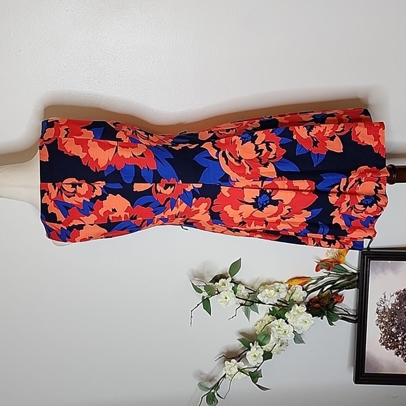 Tommy Hilfiger Floral Fit & Flare Dress Sleeveless Navy Orange Designer Summer - Picture 4 of 10